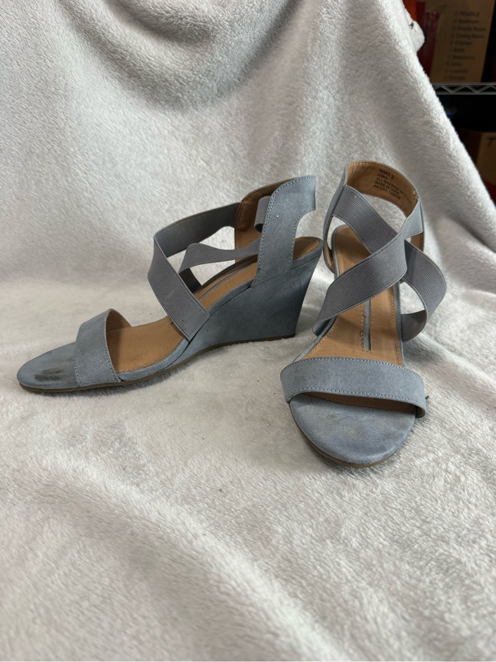 new directions Light Blue Wedge Sandals with Crisscross Elastic Straps